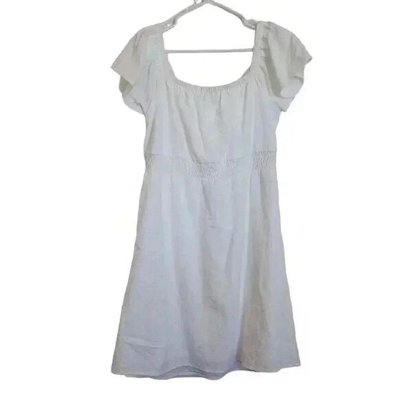 Nine West Women's White Poly/Cotton Seersucker Flutter Sleeve Lined Dress NEW - Picture 7 of 15